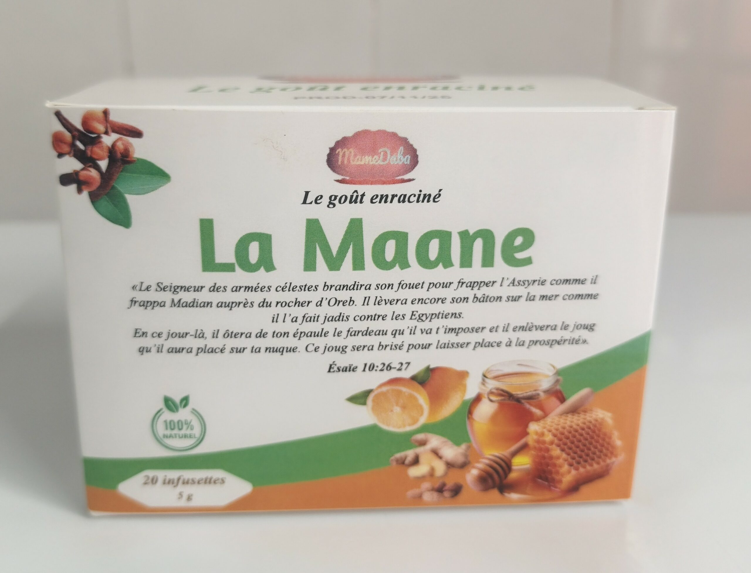 Infusion La Maane à base de gingembre, clou de girofle, petit cola, miel et citron